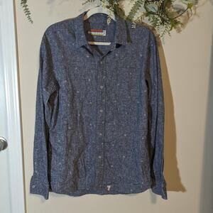 SLVDR Blue Linen Blend Men's Button Down Geometric Print Shirt Size L